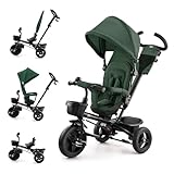 Kinderkraft AVEO Triciclo Bebé, Plegable, Trike, Bicicleta para Niños, Triciclo Evolutivo, Triciclo Sin Pedales, Bicicleta Bebe, Con Accesorios Práctico, Dos Cestas, 9 Meses a 25 kg, Verde