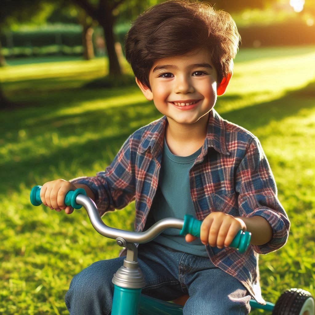 Niño jugando con un triciclo